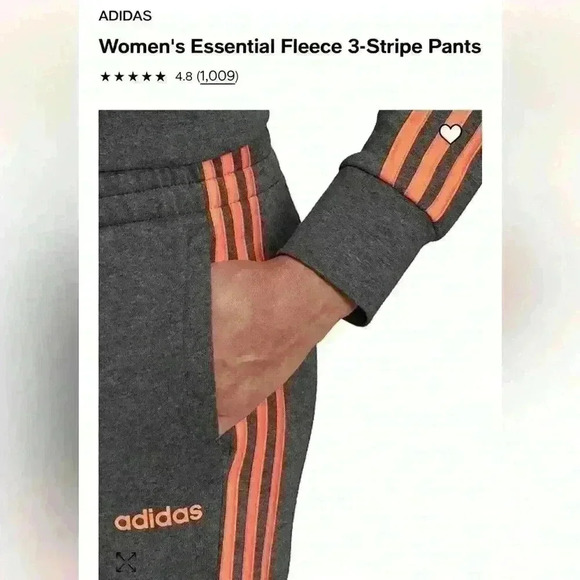 Adidas Women’s 3 Stripe Cotton Fleece Sweatpants Jogger, Size XS, Gray w/ Mango - Picture 12 of 16